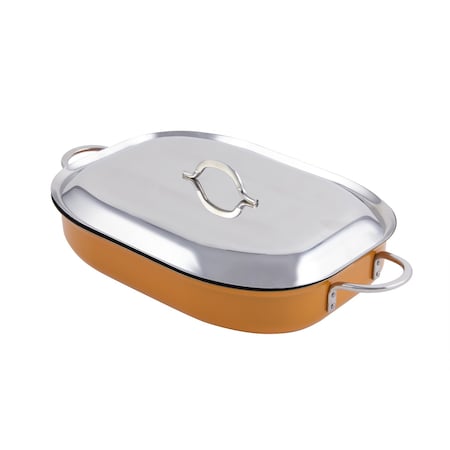 Bon Chef Classic Country French Oblong Pan W/Lid  15" X 11" X 2 7/8"  5 Qt 60023CFCLDOrange